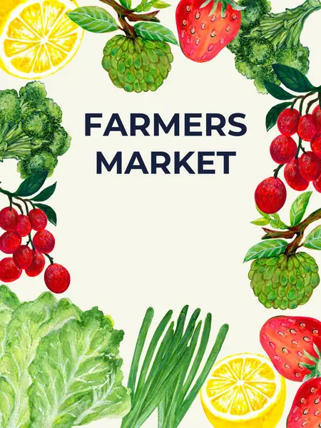 Çiftçi Pazarı broşürü. Poster yerel organik sağlıklı gıda etkinliği. Sebze ve meyve ekolojisi ürün şablonu.