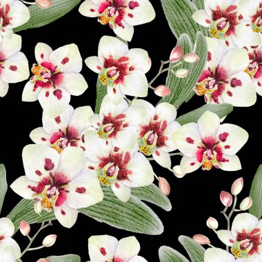 Modern soyut çiçek orkide kolajı deseni. Parlak çağdaş baskı. Tasarım için modaya uygun şablon