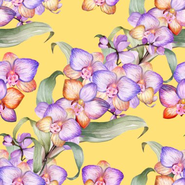 Orkideler desenli, klasik. İç mekan, duvar kâğıdı, moda için arka plan tekrarlanıyor.