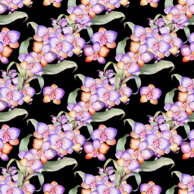 Orkideler desenli, klasik. İç mekan, duvar kâğıdı, moda için arka plan tekrarlanıyor.