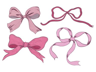 Kurdele, yay sembol seti. Kutlamalar silueti, ikon doğrusal tasarımı için şık bir bant tabelası. Çeşitli çizgi filmlerde papyon düğümü hediye kurdele partisi aksesuarları. Çekici el çizimi