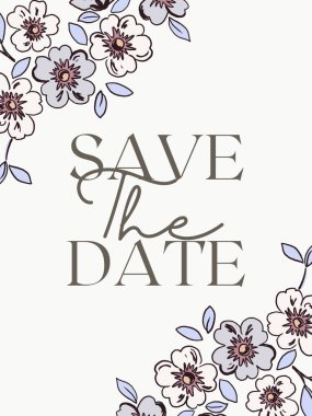 Çiçekler ve çiçek izleri. tebrik kartı, düğün davetiyesi, geçmiş, model veya poster için botanik bitkilerinin doğal çizimi