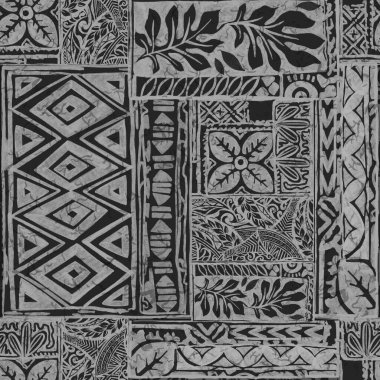 Hawaii çiçek sembolü ve kabile çizimi kumaş yama soyut klasik doku dikişsiz desen