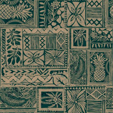 Hawaii çiçek sembolü ve kabile çizimi kumaş yama soyut klasik doku dikişsiz desen