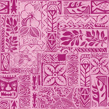 Hawaii çiçek sembolü ve kabile çizimi kumaş yama soyut klasik doku dikişsiz desen