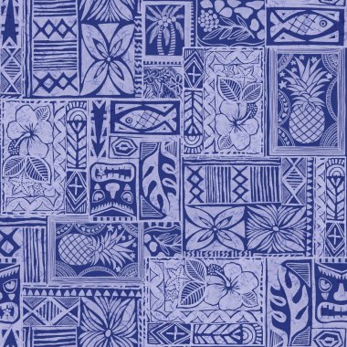 Hawaii çiçek sembolü ve kabile çizimi kumaş yama soyut klasik doku dikişsiz desen