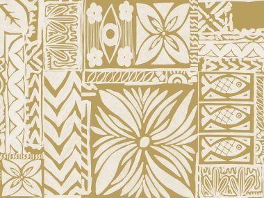Hawaii kabilesinin egzotik kumaşı ve Polinezya tapa kumaşı soyut duvar kağıdı.