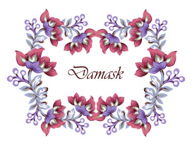 Gouache suluboya Tropikal fantezi Arap çiçekli çelenk çerçevesi ve el çizimi buket