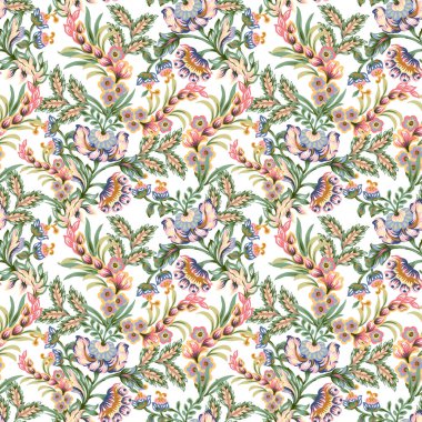 Güzel kumaş desenli kumaş desenli şal desenli suluboya desenli botanik desensiz çingenelerin doğulu motifleri.