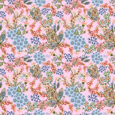 Güzel kumaş desenli kumaş desenli şal desenli suluboya desenli botanik desensiz çingenelerin doğulu motifleri.