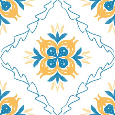 Suluboya desensiz Sicilya motifli halk fayansları, talavera, seramik, majorlica, yama, tasarım sembolü, kumaş 