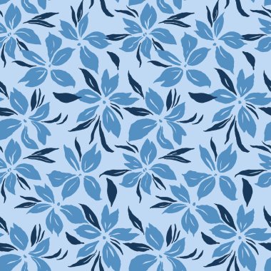 Yaprakları ve çiçekleri olan modern soyut arkaplan, el yapımı İskandinav düz desenli resim.