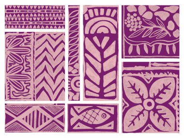 Tropikal yaprak amber çiçekleri Hawaii kabile elementleri yamalı duvar kağıtları kumaş gömlek yastık masa örtüsü havlusu için izole edilmiş soyut vintage