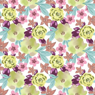 Soyut çiçek açma tasarımı. Çok güzel çiçek desenleri var. Suluboya tarzında küçük renkli küçük botanik.