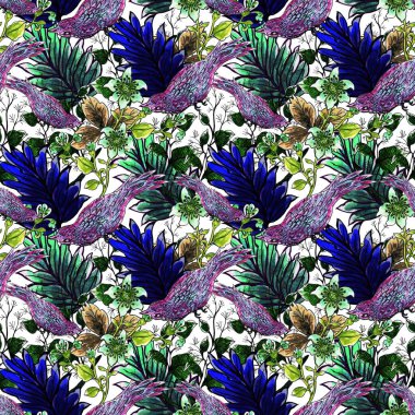 Amazon cenneti botanik çiçeği çiçek buketi kumaş baskısı moda partisi için renksiz desen 