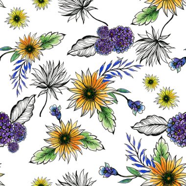 Suluboya çizimi siyah botanik yaprak koleksiyonu vahşi ve bahçe seti ve soyut desensiz el boyaması desen