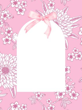 Çiçek bahçeli toile de jouy arkaplanının sanat yeni sanatsal botanik çiceği resmi. Selam davetiye kartı. 