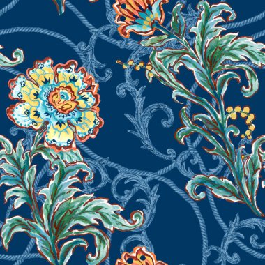 Damask yakutsuz desenli çiçekler suluboya vintage goblen motifleri kumaş ve dekorasyon için mükemmel.