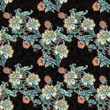 Damask yakutsuz desenli çiçekler suluboya vintage goblen motifleri kumaş ve dekorasyon için mükemmel.