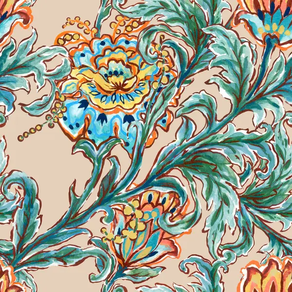 Damask yakutsuz desenli çiçekler suluboya vintage goblen motifleri kumaş ve dekorasyon için mükemmel.