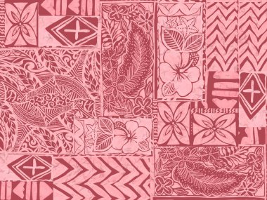 Aloha Hawai yağmur ormanı plajı tropikal Polinezya dijital klibi deseni, tiki, aztek tekstil baskısı, geometrik arkaplan kumaş ve parti kağıdı basmak için mükemmel..