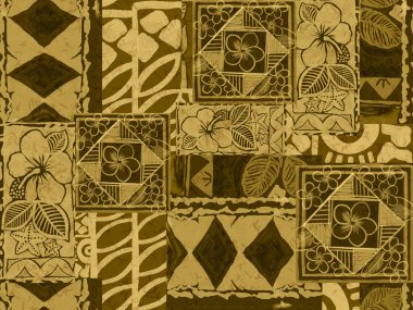 Aloha Hawai yağmur ormanı plajı tropikal Polinezya dijital klibi deseni, tiki, aztek tekstil baskısı, geometrik arkaplan kumaş ve parti kağıdı basmak için mükemmel..