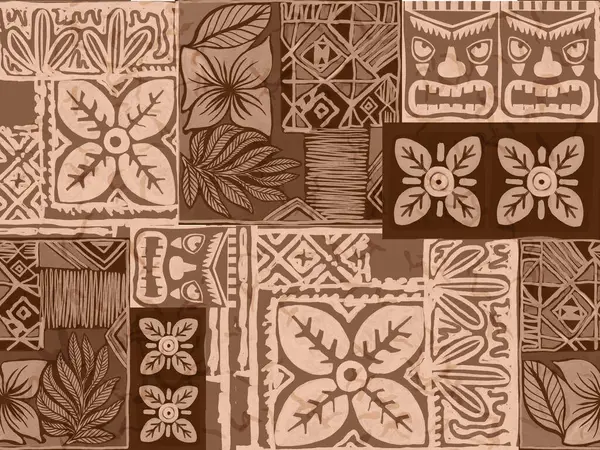 Aloha Hawai yağmur ormanı plajı tropikal Polinezya dijital klibi deseni, tiki, aztek tekstil baskısı, geometrik arkaplan kumaş ve parti kağıdı basmak için mükemmel..