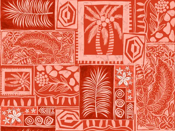 Aloha Hawai yağmur ormanı plajı tropikal Polinezya dijital klibi deseni, tiki, aztek tekstil baskısı, geometrik arkaplan kumaş ve parti kağıdı basmak için mükemmel..