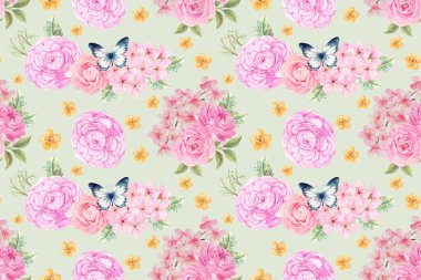 Çince Korece ve Japonca kimono chinoseries tarzında suluboya resimlerden esinlenilmiş kusursuz arkaplan deseni.