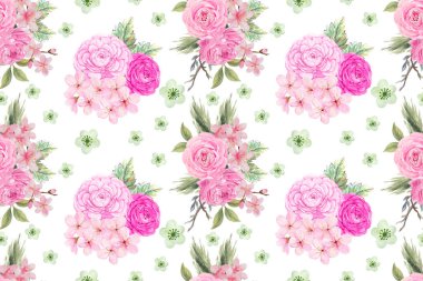 Çince Korece ve Japonca kimono chinoseries tarzında suluboya resimlerden esinlenilmiş kusursuz arkaplan deseni.