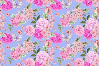 Çince Korece ve Japonca kimono chinoseries tarzında suluboya resimlerden esinlenilmiş kusursuz arkaplan deseni.