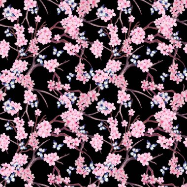 Çince Korece ve Japonca kimono chinoseries tarzında suluboya resimlerden esinlenilmiş kusursuz arkaplan deseni.