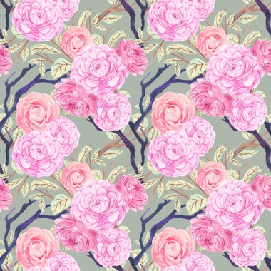 Çince Korece ve Japonca kimono chinoseries tarzında suluboya resimlerden esinlenilmiş kusursuz arkaplan deseni.