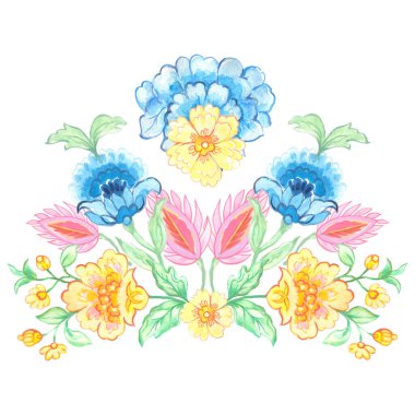 Kusursuz desenli simetri çiçek suluboya renkleri Damask, Hindistan, Paisley, Batik, baskı için etnik arka plan tekstil tasarımı