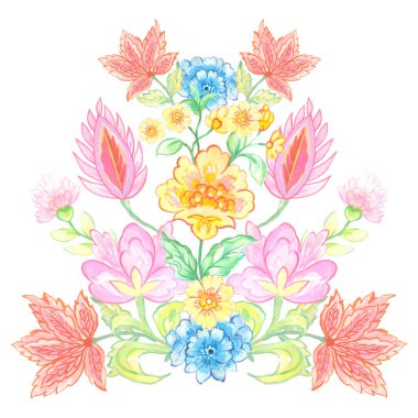 Kusursuz desenli simetri çiçek suluboya renkleri Damask, Hindistan, Paisley, Batik, baskı için etnik arka plan tekstil tasarımı