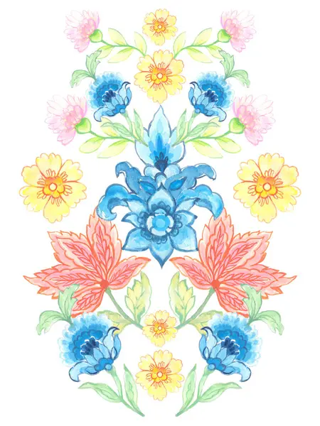 Kusursuz desenli simetri çiçek suluboya renkleri Damask, Hindistan, Paisley, Batik, baskı için etnik arka plan tekstil tasarımı