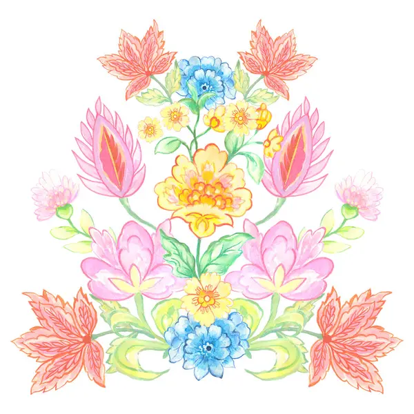 Kusursuz desenli simetri çiçek suluboya renkleri Damask, Hindistan, Paisley, Batik, baskı için etnik arka plan tekstil tasarımı