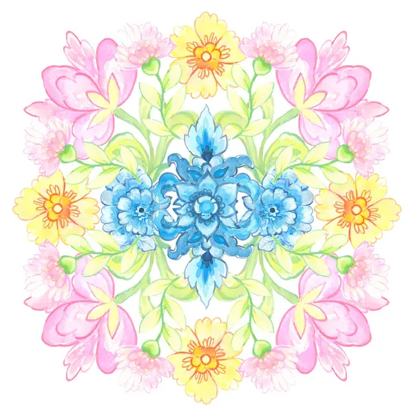 Kusursuz desenli simetri çiçek suluboya renkleri Damask, Hindistan, Paisley, Batik, baskı için etnik arka plan tekstil tasarımı