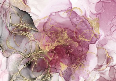 Alkol mürekkebi boyalı soyut akışkan sanat ve altın parıltılı ışıltılı mermer kaplama süsleme arka planıyla süslenmiş.