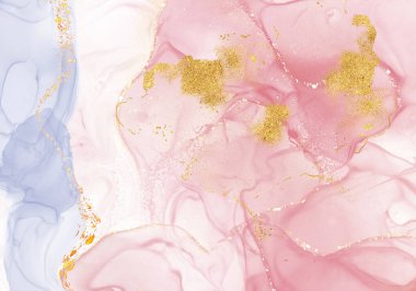 Alkol mürekkebi boyalı soyut akışkan sanat ve altın parıltılı ışıltılı mermer kaplama süsleme arka planıyla süslenmiş.