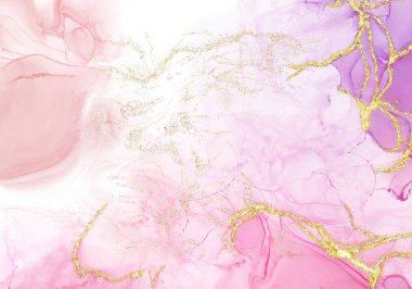 Alkol mürekkebi boyalı soyut akışkan sanat ve altın parıltılı ışıltılı mermer kaplama süsleme arka planıyla süslenmiş.