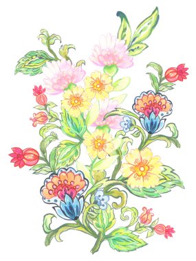 Paisley Jacobean çiçek kızılderili halk modeli. Damask Çiçek İllüstrasyon geleneksel kabile buketi