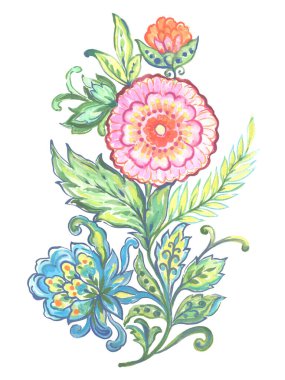 Paisley Jacobean çiçek kızılderili halk modeli. Damask Çiçek İllüstrasyon geleneksel kabile buketi