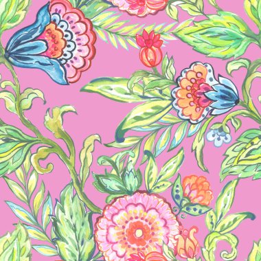 Jacobean çiçek desenli el resmi tekrar desenli çiçek desenli, çiçek desenli, duvar kâğıdı kaprisli çiçek deseni 