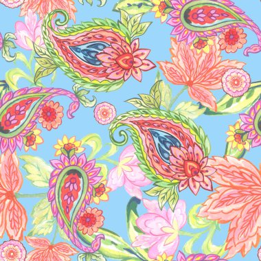 Sihirli Geleneksel Paisleyler Duvar kağıdı tasarımı veya kumaş tekstil basımı için Kusursuz Desensiz Desensiz Şirin motifler.