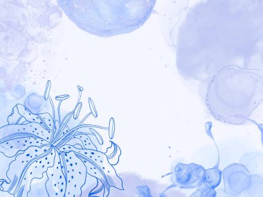 Suluboya sanat arka plan Duvar kağıdı tasarımı boya fırçası tonu mavi sıçrama ana hatları çiçek yaprağı resimleri baskılar, duvar resimleri, kapak ve davetiye kartları.