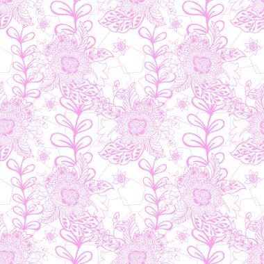 Pastel hatları pürüzsüz desen Floral halk arkaplan çiçekleri beyaz arka planda duvar kağıdı bitkileri dekoratif çiçek desenleri çizmiş. Ev dekorasyonu, kumaş, halı, ambalaj, kart çizimi için tasarım