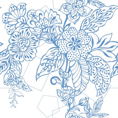 Pastel hatları pürüzsüz desen Floral halk arkaplan çiçekleri beyaz arka planda duvar kağıdı bitkileri dekoratif çiçek desenleri çizmiş. Ev dekorasyonu, kumaş, halı, ambalaj, kart çizimi için tasarım