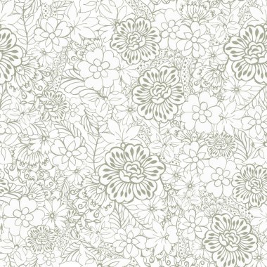 Pastel hatları pürüzsüz desen Floral halk arkaplan çiçekleri beyaz arka planda duvar kağıdı bitkileri dekoratif çiçek desenleri çizmiş. Ev dekorasyonu, kumaş, halı, ambalaj, kart çizimi için tasarım