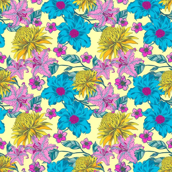 El çizimi rengarenk çiçekler. Dijital Clipart Eatern Asya tarzı kumaş, tekstil, giysi, ambalaj kağıdı, kapak, afiş, ev dekorasyonu, soyut arkaplan